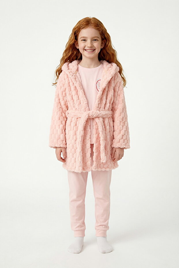 Light Pink Girl's Pink Soft Textured Dressing Gown