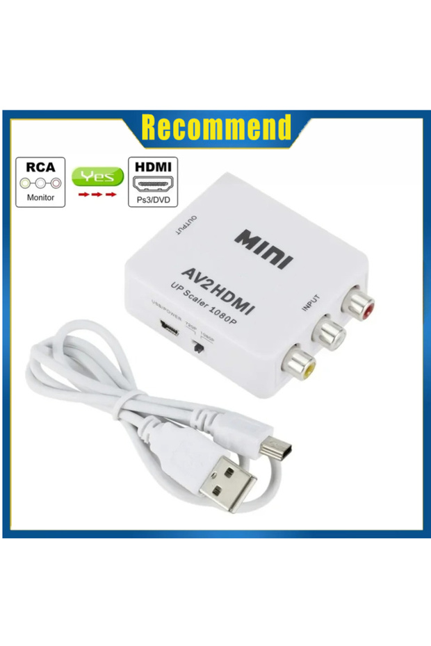White-AV TO HD RCA To HDMI Converter with USB Cable 1080P AV To HDMI Adapter AV2HDMI AV/CVSB To HDMI