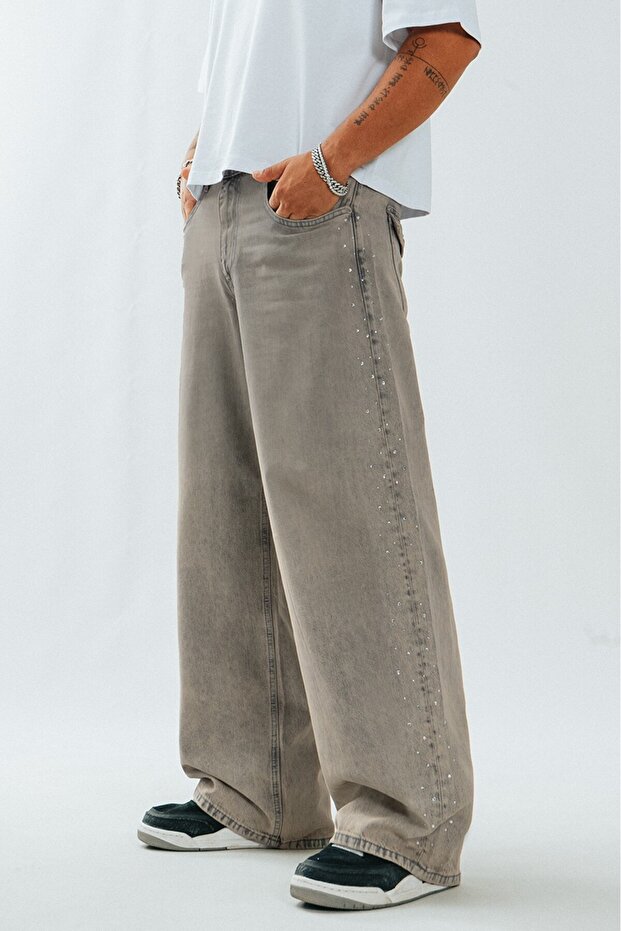 Wide Leg Stone Printed Oversize Men's Jean Trousers