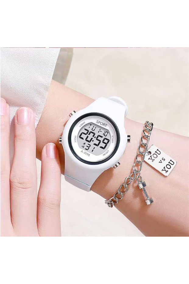 White LED Digital Kids Sports Watch Set Luminous Waterproof Alarm Clock Boys and Girls Student Elect