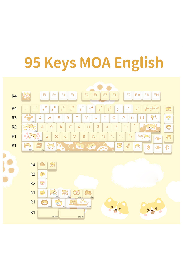 Yellow Keycaps bag 95 Keys Artoon Cute Puppy Cat Kitty Keycaps GMK PBT Keycap MOA Profile Dye Sublim