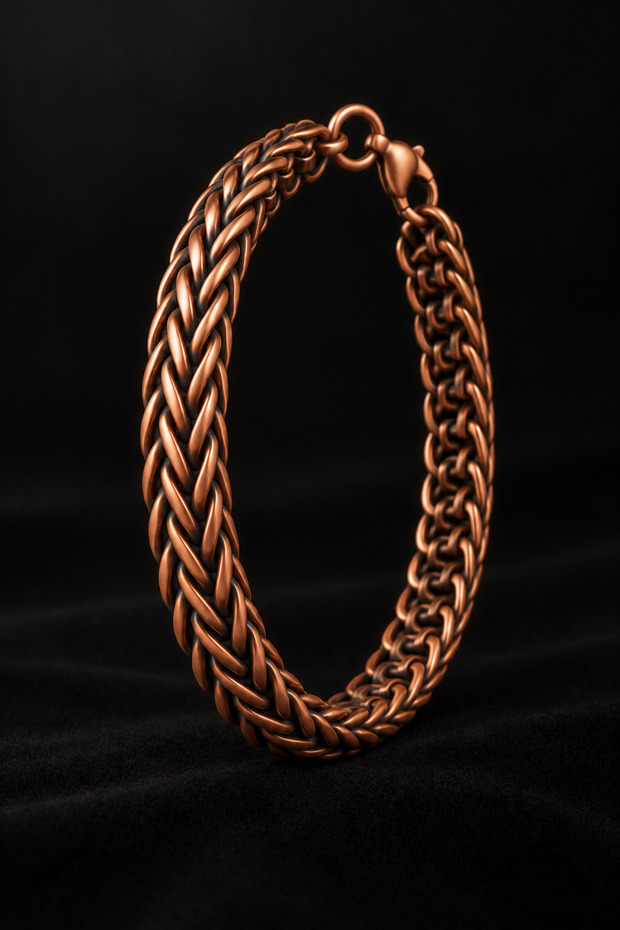 Copper Braided Chain Bracelet Men Women Clip-On Handmade Modern Design
