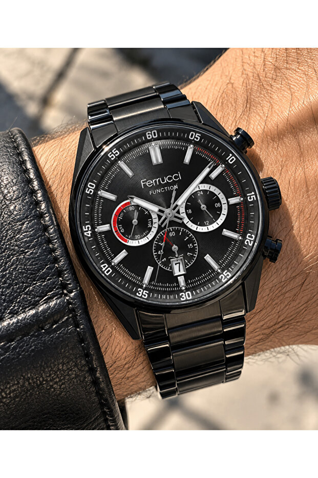 Black Color, FUNCTIONS ACTIVE, Steel Band,Men's Wrist Watch Bracelet in Gift Box