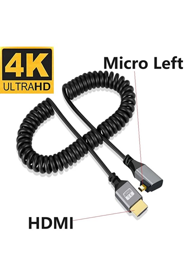 0.5-2.4 m Micro HDMI(Left) 0.5-2.4M 4K60HZ HDMI Flexible Spiral Cable Mini Micro HDMI-Compatible TO