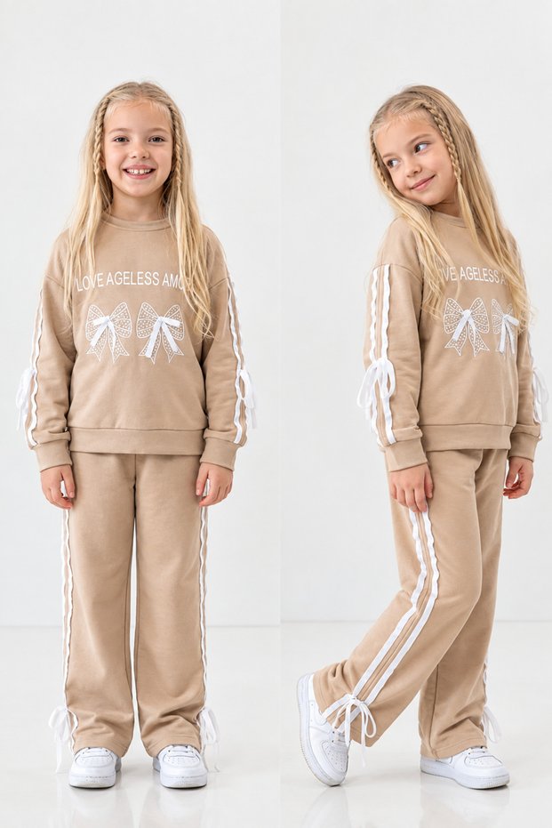 Girl's Set, Seasonal, Stylish, New Model, 2-Piece Set, Tracksuit Set, Top and Bottom Set, Seasonal, Super Quality Cotton Fabric, Guaranteed Product.