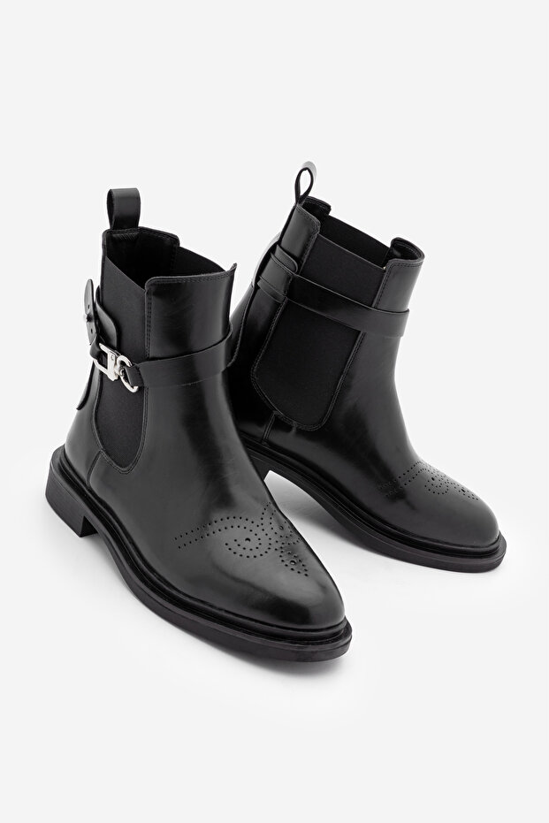 Women's Elastic Ankle Boots with Detachable Belt Buckle, Double-Faced Casual Boots, Apade Black