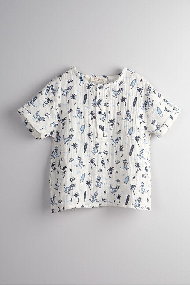 Muslin Fabric Printed Boy's T-Shirt 100% Organic Oeko-Tex Certified
