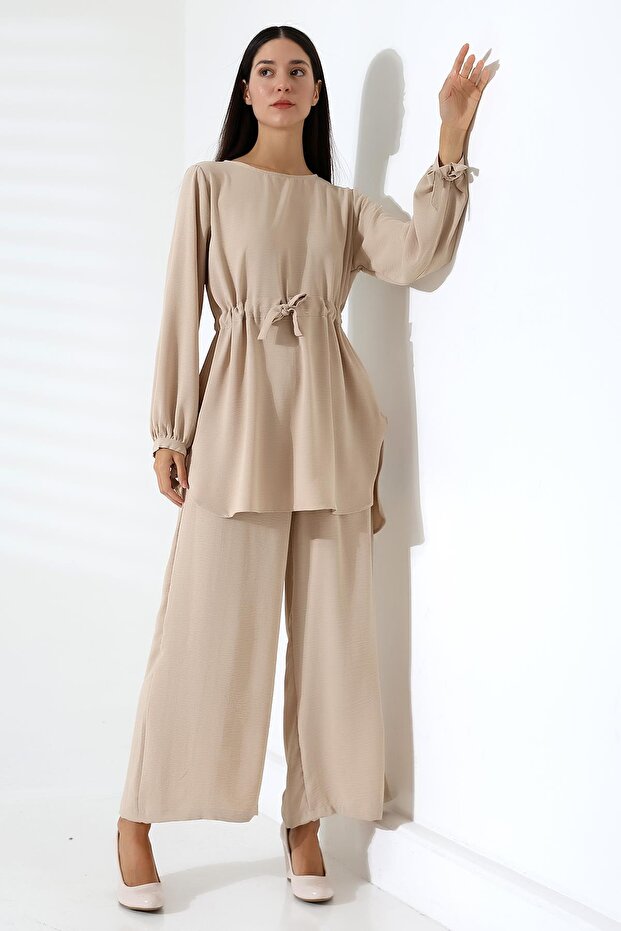 Women's Hijab Ayrobin Belted Tunic Trousers Double Set