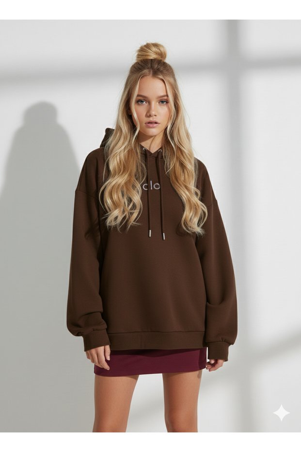 Women's Three Thread B Printed K Hooded Cotton Inside Soft Textured Regular Cut Sweatshirt