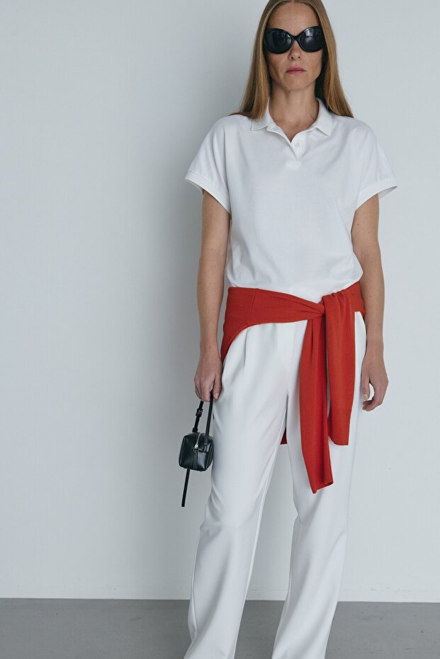 Ecru Josie Oversize Polo Collar T-Shirt