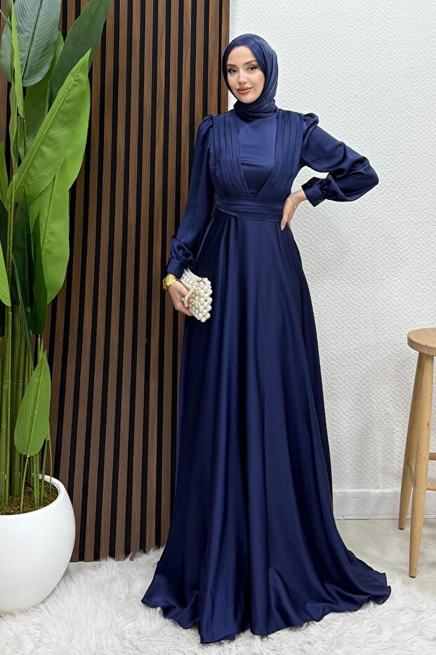Milanda Hijab Evening Dress Navy Blue