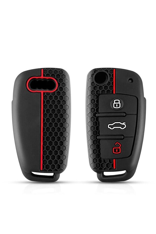 Audi Compatible A1 A3 A4 A5 A6 A7 Q3 Q5 Q7 Q8 Tt S3 S4 S6 Rs Silicone Patterned Key Case Cover (Black Red)
