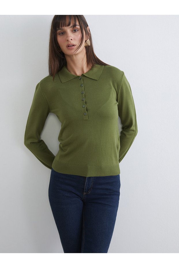 Polo Neck Women's Knitwear Sweater