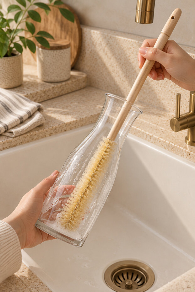 Long Handled Bottle Cleaning Brush Wooden Thermos Flask Jug Jar Brush 31.5 cm