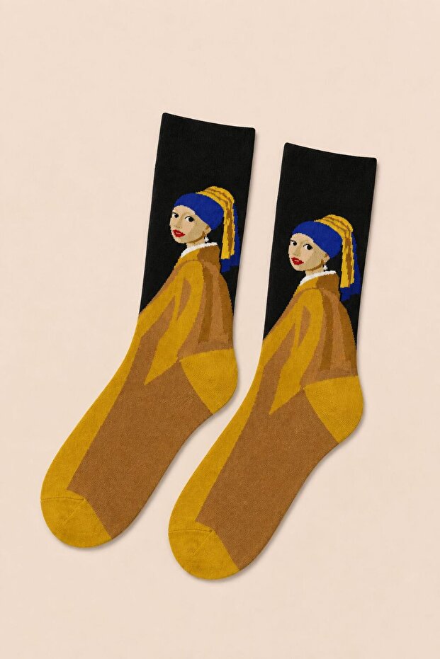 Girl with Pearl Earring Patterned Unisex Socks