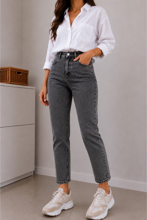 Kelsey Smoked High Waist Mom Jeans Lycra Flexible Washable Smoked Mom Jeans
