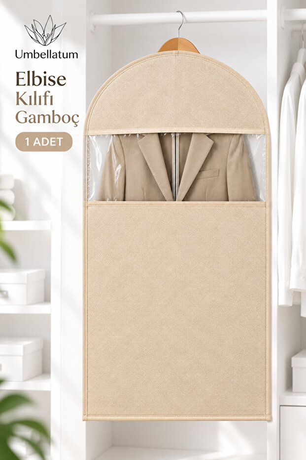 Suit Cover Gamboç Beige 1 Piece 60X100 cm Pvc Windowed Jacket Storage Closet Organizer Organizer Storage Bag