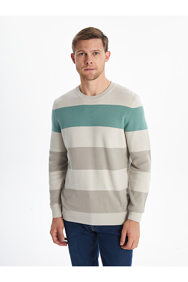Nevavm Men's Striped Collar Knit Sweater with a Difference