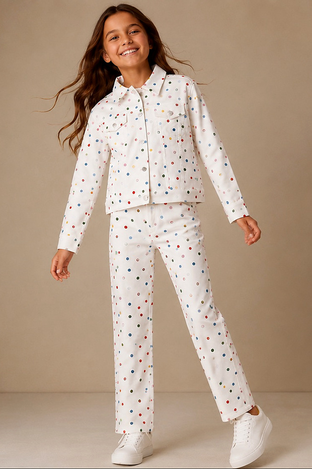 Childeer Girls' Printed Patterned Jacket and Pants Set Two-Piece Combination