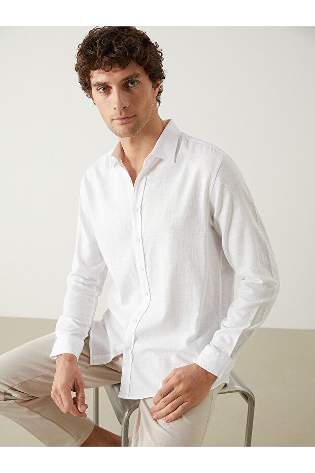 Nevavm Slim Fit Long Sleeve Dobby Men's Shirt with Difference