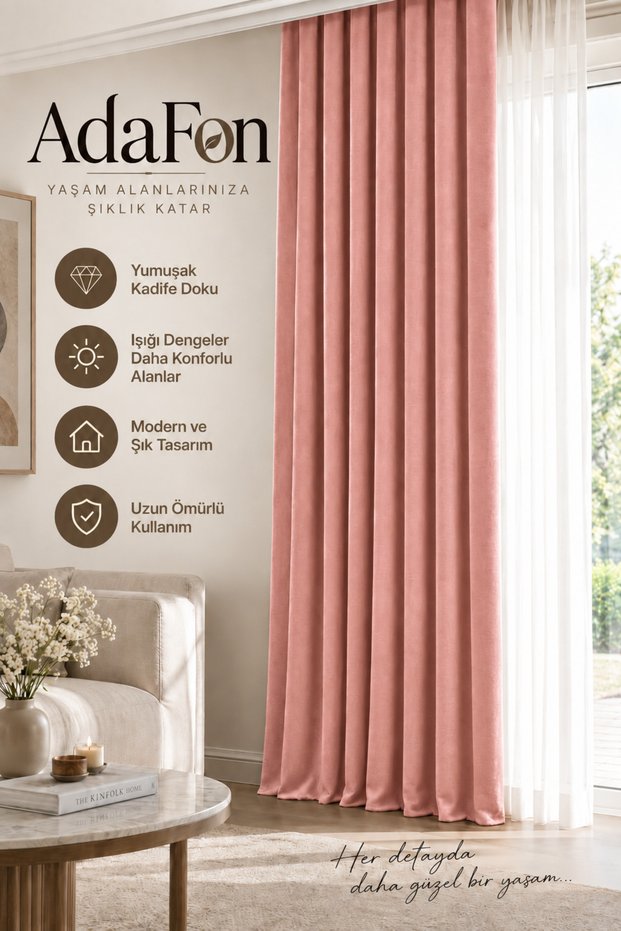 Dusty Rose Adafon Soft Velvet Textured Cornice Stylish Decorative Living Room Background Curtain