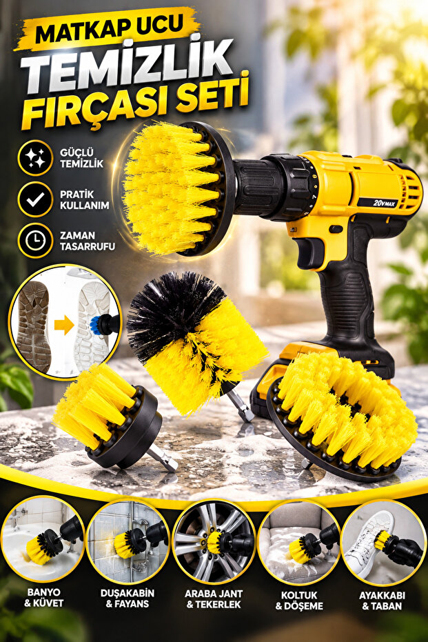 3-Piece Drill Bit Cleaning Brush Set Bathroom Shower Cabin Rim Seat Cleaning Tool