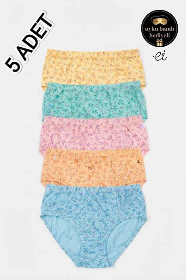 5-Pack 100% Cotton Elastic Waist Floral Patterned High Waist Plus Size Women's / Mom's Panties - Custom Made with Sleep Band Gift