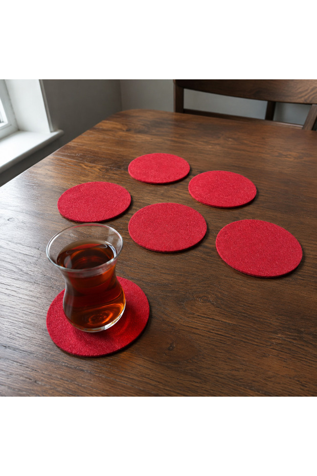 Premium Imported Thick Felt Coasters Red Set of 6