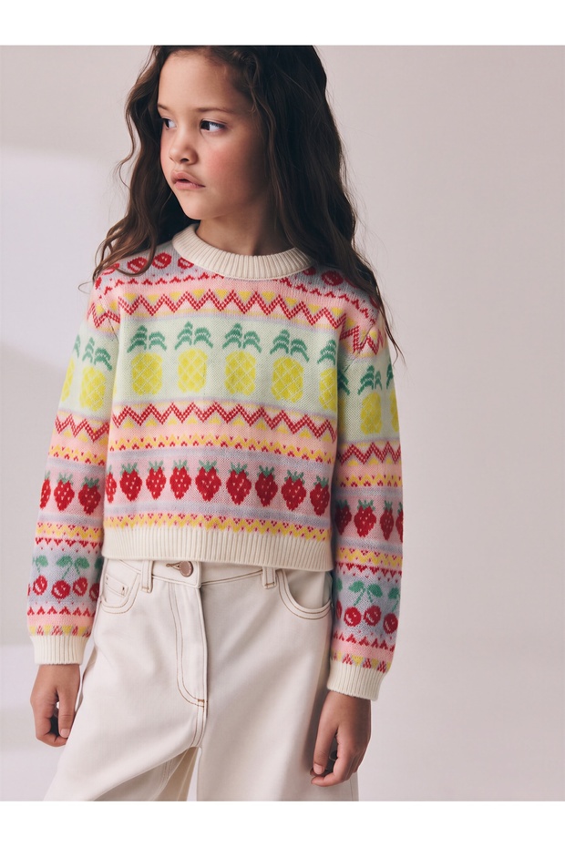 Girl's Premium Quality Fruit Patterned Knitwear Sweater Colorful