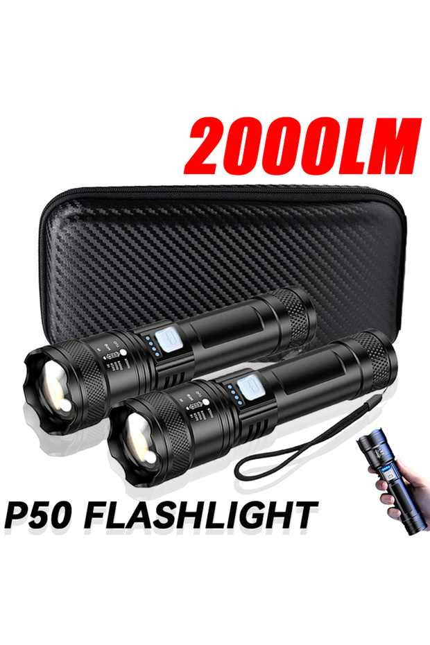 ZOOM 2PCS-Box Tactical LED Flashlight 2000LM USB Rechargeable Waterproof Grade Zoom Torch Bright Por
