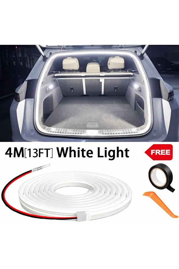 4M White Set Car High Brightness Trunk Lighting Ambient Light Interior Decoration LED Wiring Free Au