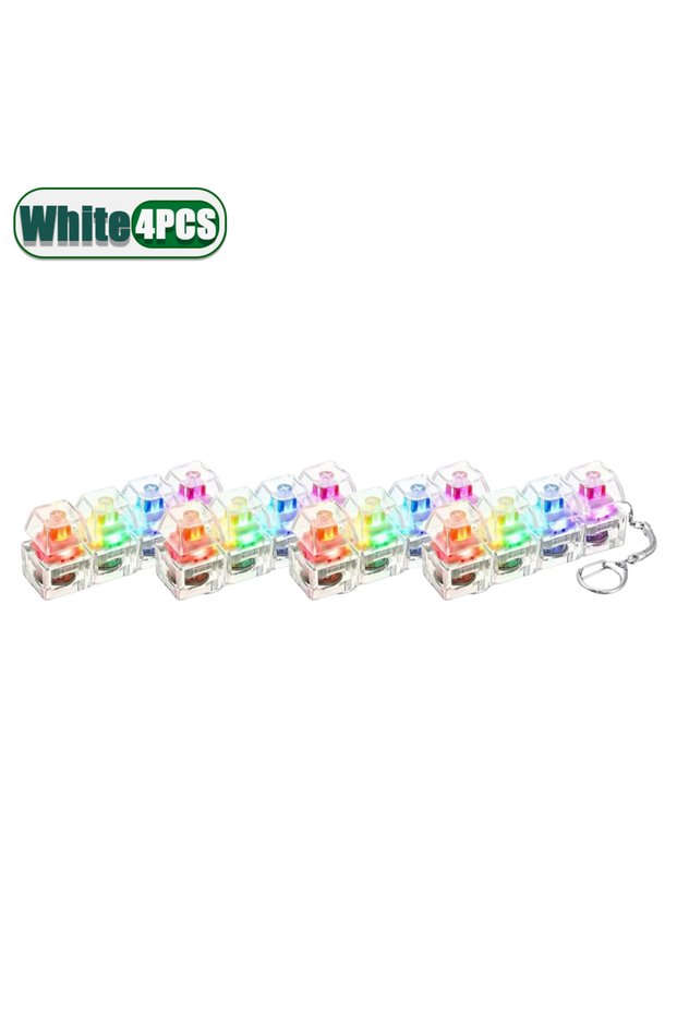 White-4PCS Portable LED Light Up Keychain Fidget Toy Clickable Button Keyboard Design for Stress Anx