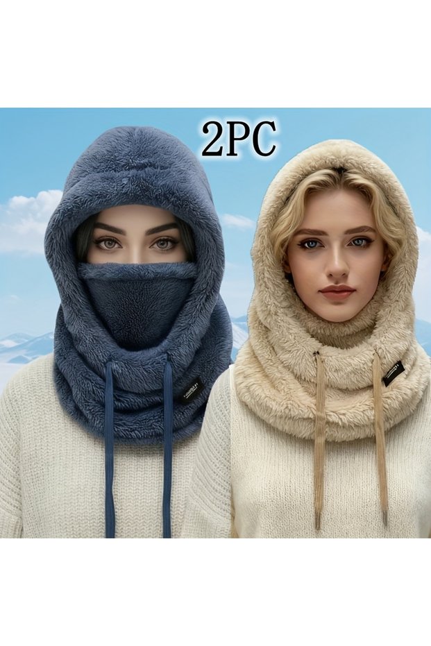 blue and khaki 1/2pcs Winter Warm Balaclava Thermal Windproof Ski Hood Motocycle Face Cover Polar Fl
