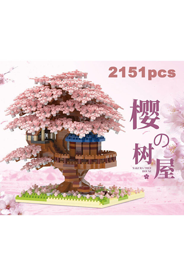 opp bag DIY Purple Romantic Cherry Blossom Flower Pink Tree House Assembly Building Blocks Classic M