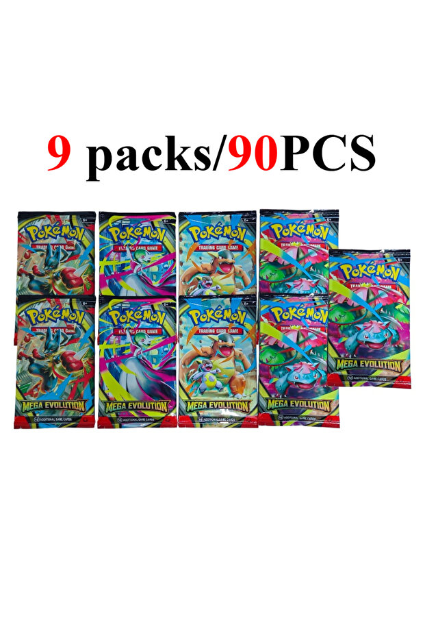 MEGA 9 packs 90/360PCS Pokémon Card Packs 151， ASCENDED HEROES 。Evolutions,PALDEAN FATES,Engl