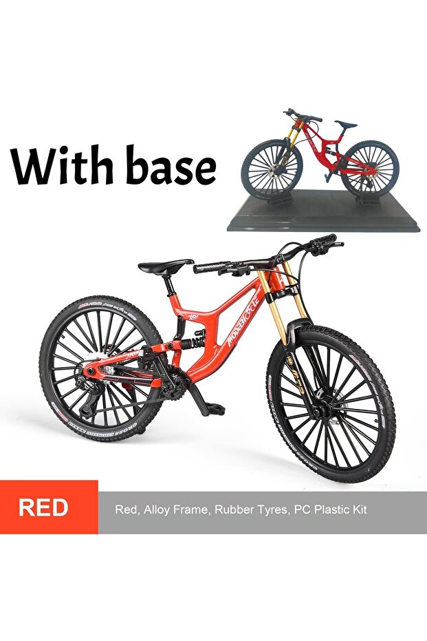 Red with base 1:8 Alloy mountain bike model with base - features realistic gears and dual suspension