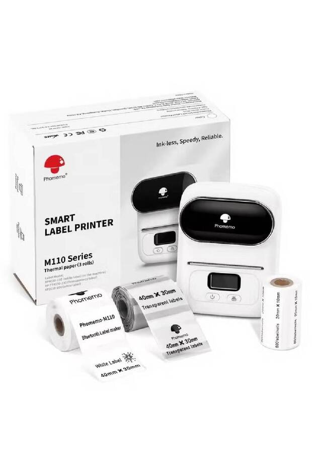 Label Maker with Tape, MarkDomain M110 Wireless Thermal Sticker Maker Machine with 1pack 40×30mm Label, for Clothing, Barcode, Retail, , Jewelry, Compatible with Android & iOS, Black