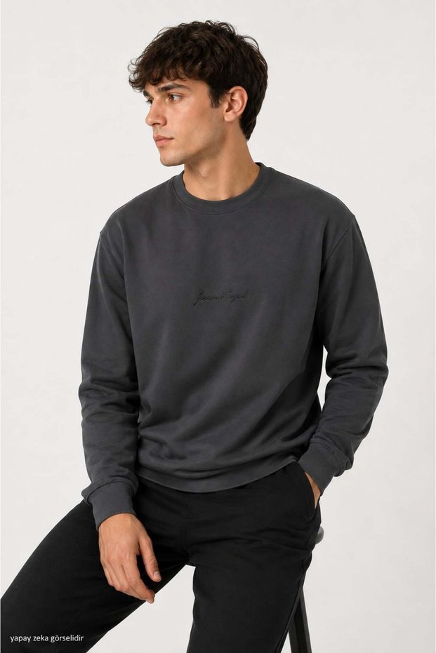Men's Front Printed Crew Neck Long Sleeve Sweatshirt 7002