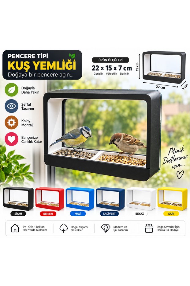 Window Type Bird Feeder 22X15X7 cm – Decorative Bird Feeding Device for Balcony and Glass