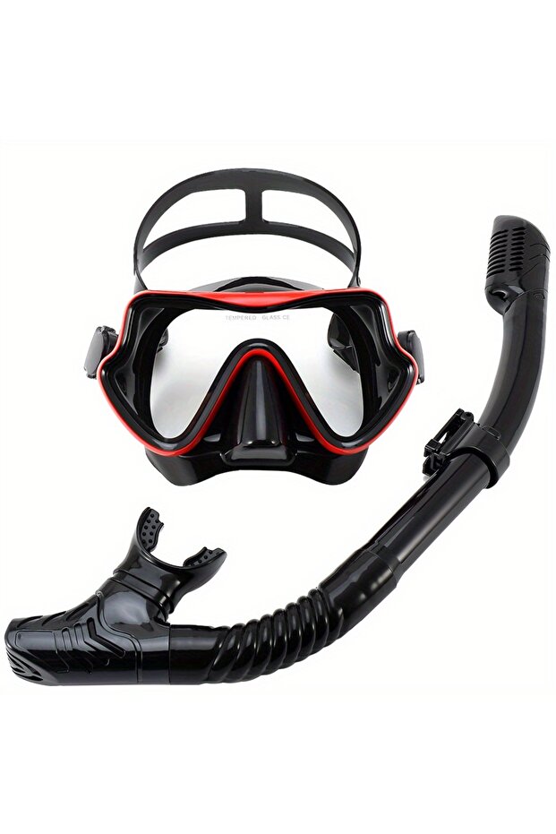 BlackRed Diving Mask Snorkel Set For Adults Tempered Glass Professional Panoramic Scuba Snorkel Gear