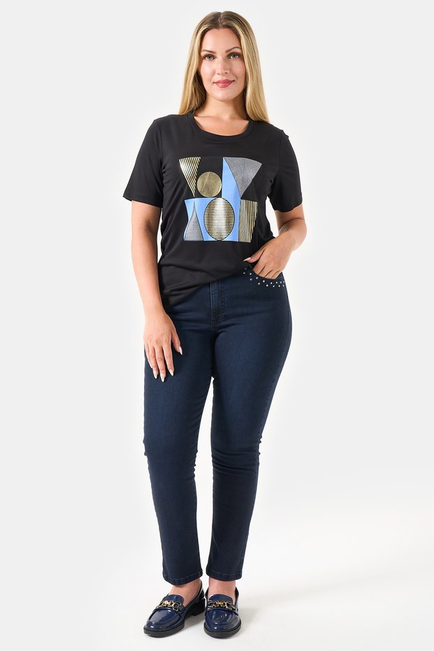 30297 Dark Blue Stone-Detail Narrow-Leg Denim Pants