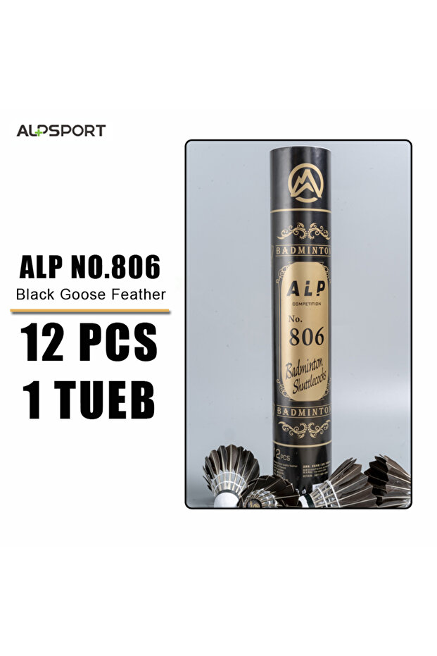 1 Barrel-806 ALP 806 Badminton Shuttlecocks 12Pcs Black Goose Feather Badminton Balls for Training B