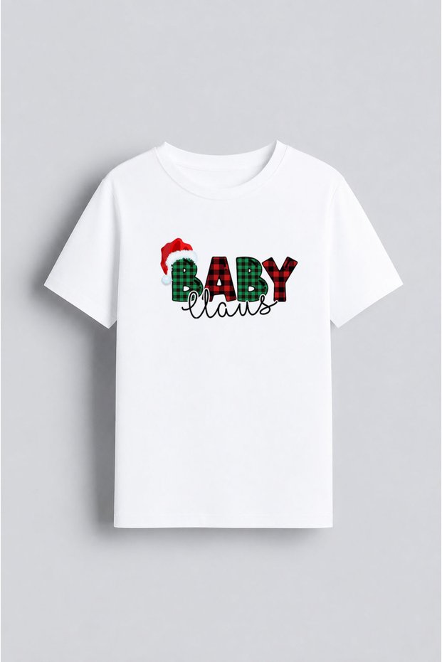 Mom Dad Baby First New Year Christmas Printed Baby Claus Family White T-Shirt Combination