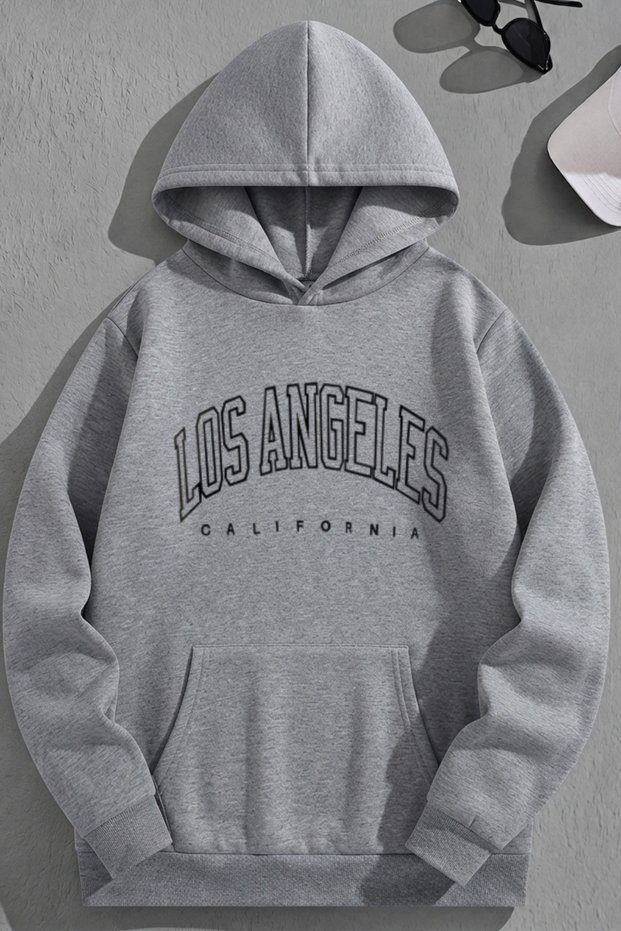 Unisex 3 Thread Cotton Gray Losangelesicibos Print Loose Fit Sweatshirt Hoodie