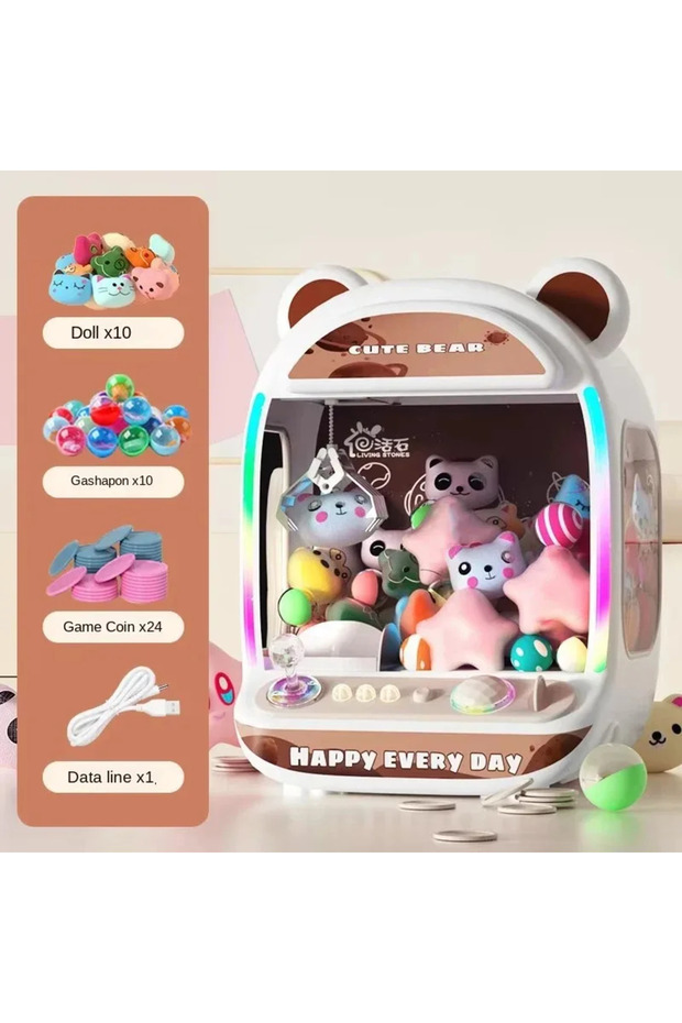 WHITE DIY Automatic Doll Machine Kids Coin Operated Play Game Mini Claw Catch Toys Crane Machines Mu