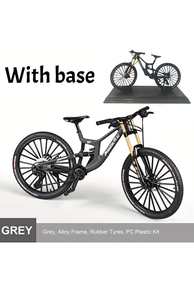 Black with base 1:8 Alloy mountain bike model with base - features realistic gears and dual suspensi