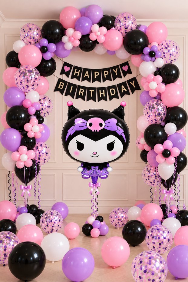 Party Kuromi Birthday Balloon Set | Balloon Party Decoration Set | Kuromi Foil Balloon & Happy Birthday Banner