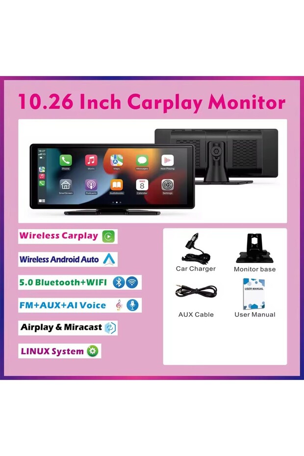 Without Rear Camera Universal Portable Wireless Carplay Screen for Car with Android Auto Touchscreen