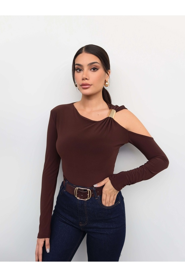 Metal Detailed Asymmetrical Blouse E.H Collection