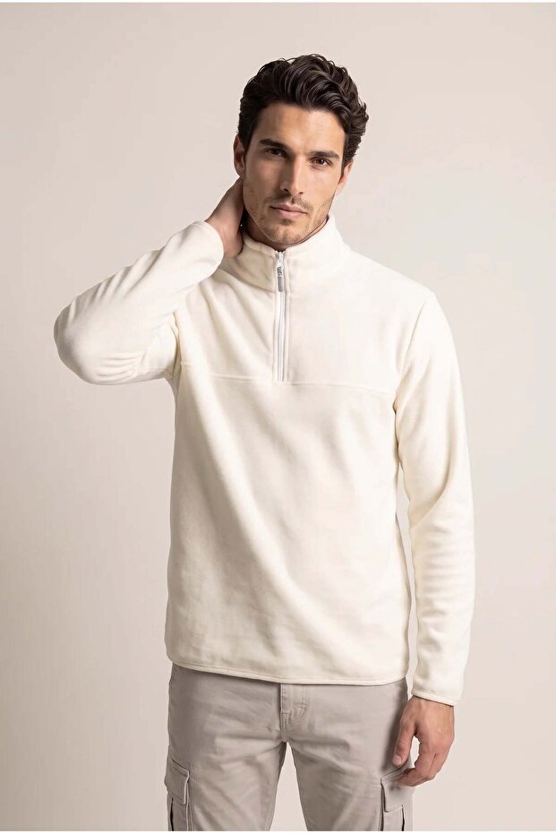 Erkek 6240 Basic Dik Yaka Polar Ekru